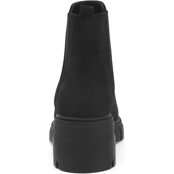 Redtop Women's Black Faux Suede Elastic Chunky Block Heel Lug Sole Ankle Boot - Picture 7 of 7